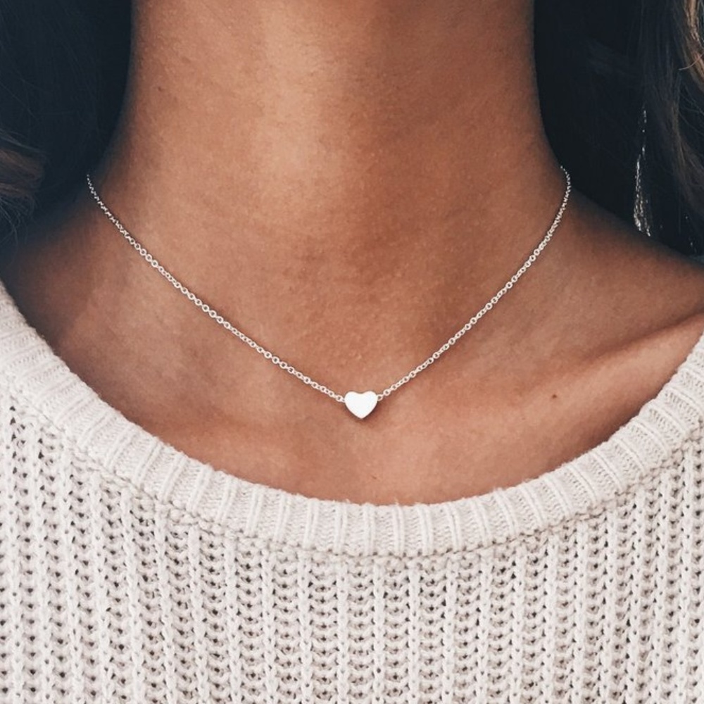 Tiny  Heart Choker Necklace in  Silver or Gold - Picture 2 of 6